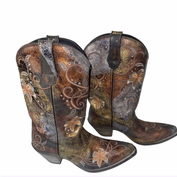 Durango Crush Cowboy Boots RD3030 Size 9 Floral Embroidery Western Rhinestone - Picture 3 of 11